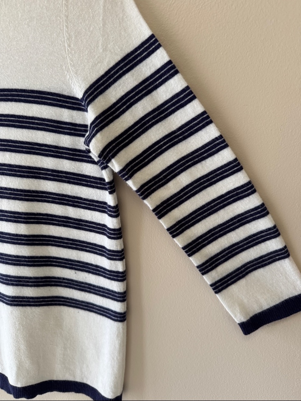 Classic Striped Boatneck Sweater - White & Navy - Picture 3 of 4